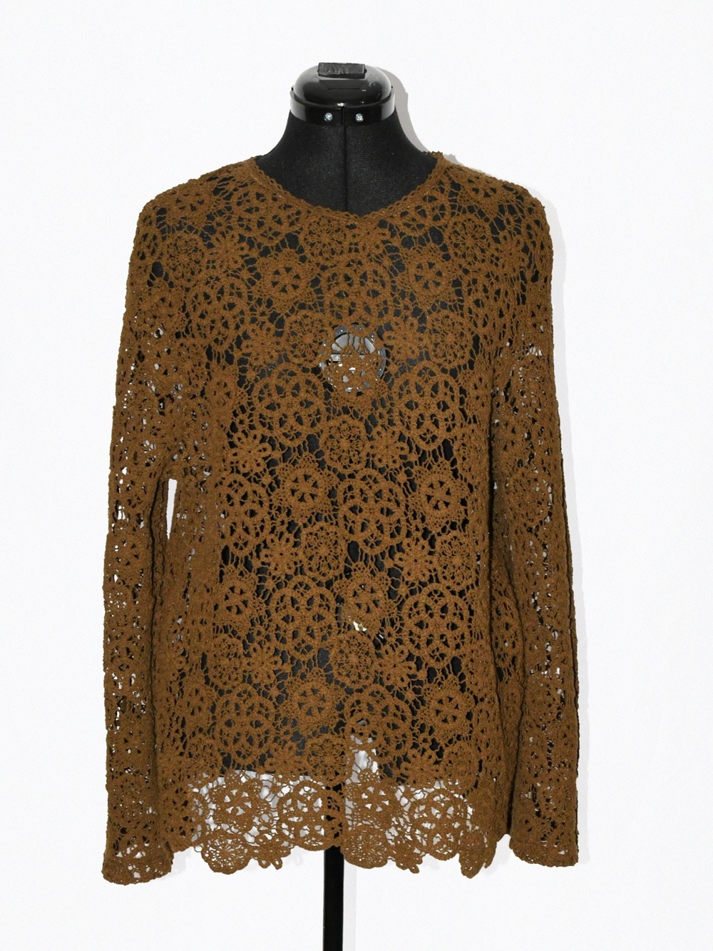Chocolate Crochet Lace Sweater Long-Sleeve